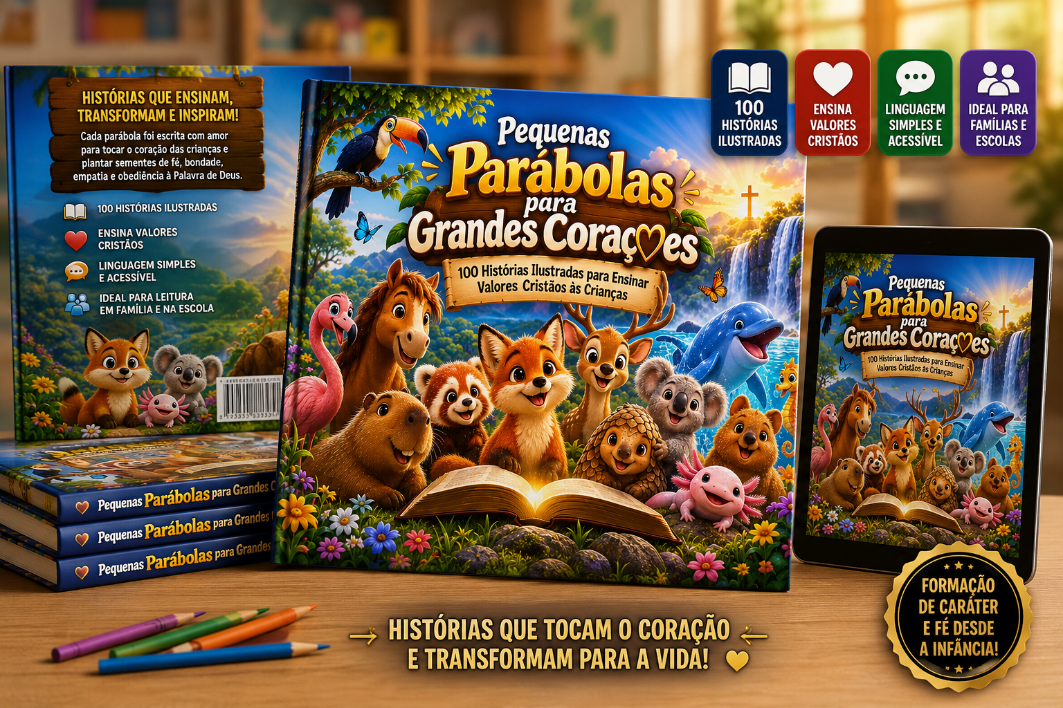 Livro ilustrado de parábolas para ensinar valores cristãos às crianças