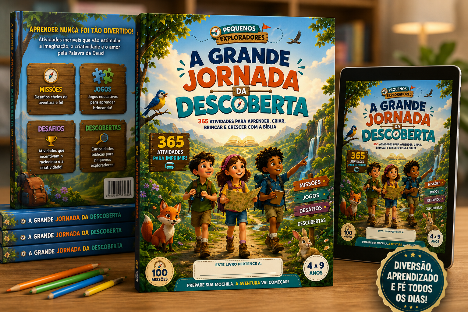 Livro infantil A Grande Jornada da Descoberta com 365 atividades bíblicas para imprimir